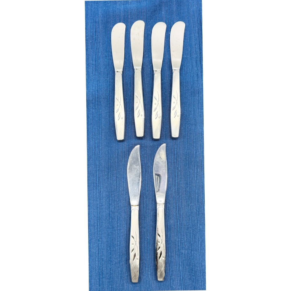 Oneida Will O Wisp Heirloom Cube Butter Spreader Knife Stainless 6 Piece
